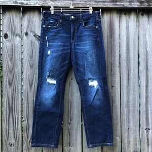 Pilcro The Borrowed Jeans 27 Dark Wash Distressed Boyfriend Relaxed